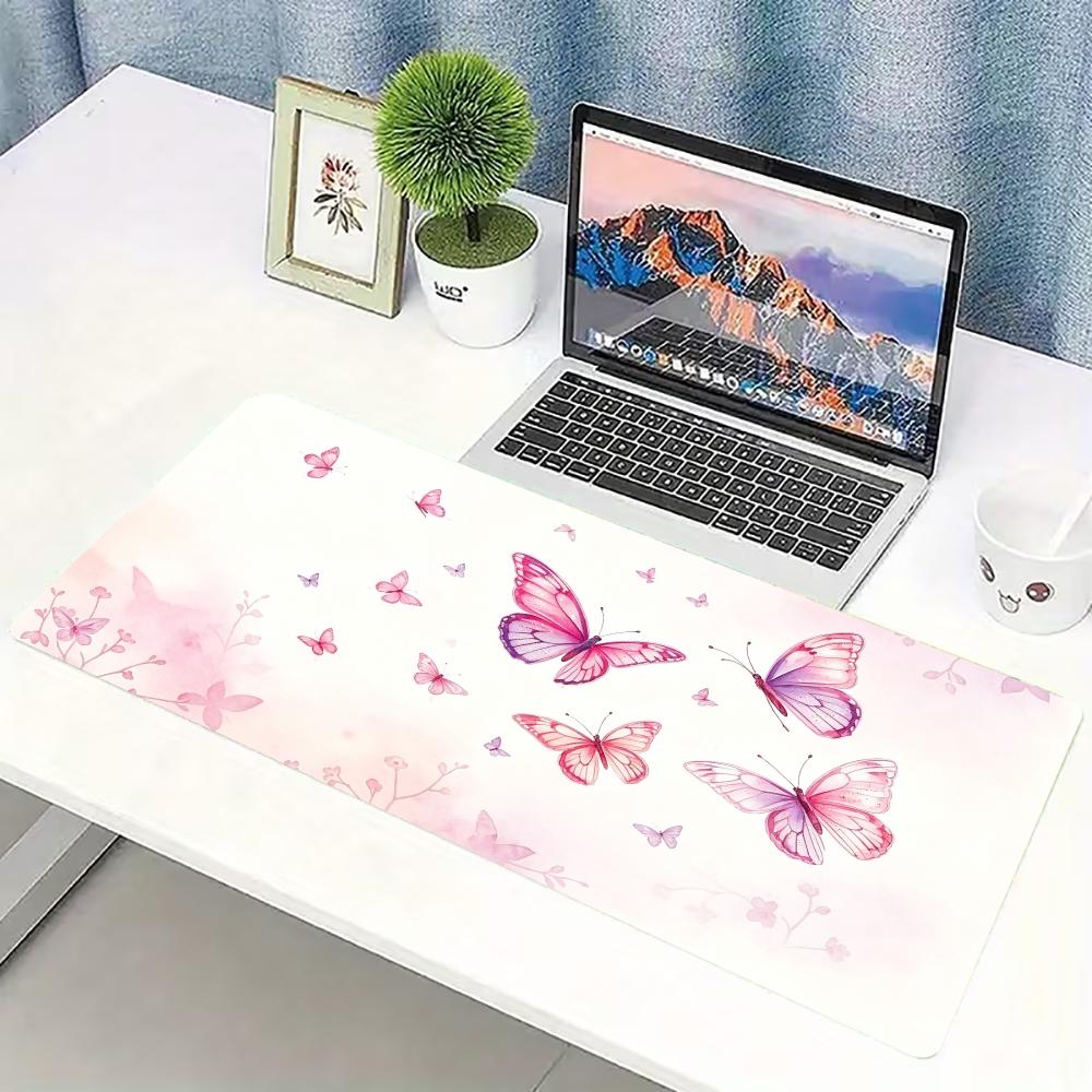 Desk Setup Pink - Watercolor Pink Butterfly Large Gaming Mouse