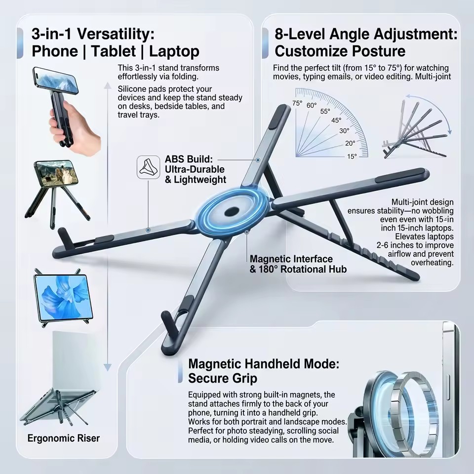 Desk Setup Maker - Portable Magnetic Phone Holder & Selfie