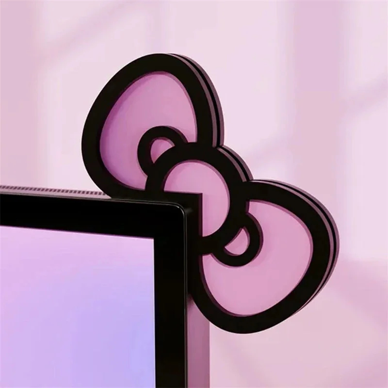 Desk Setup Pink - Kawaii Pink Acrylic Bow Monitor Decor
