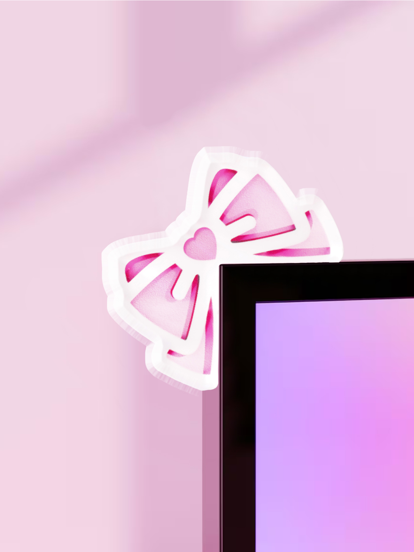 Desk Setup Pink - Kawaii Bow Monitor Decor Pink Acrylic