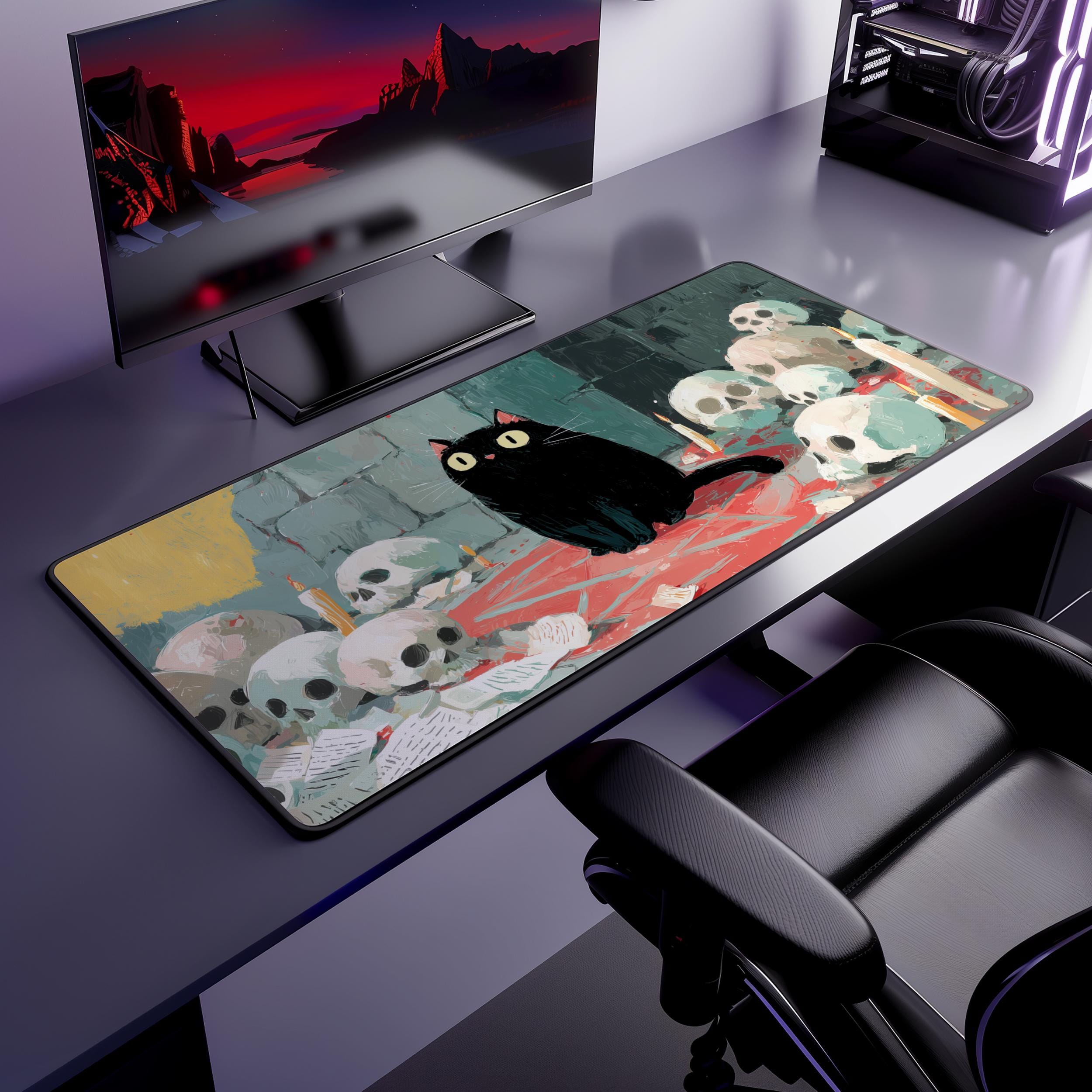 Black Cat Skeleton Playmat Wit - огляд і ціна Desk Setup Options