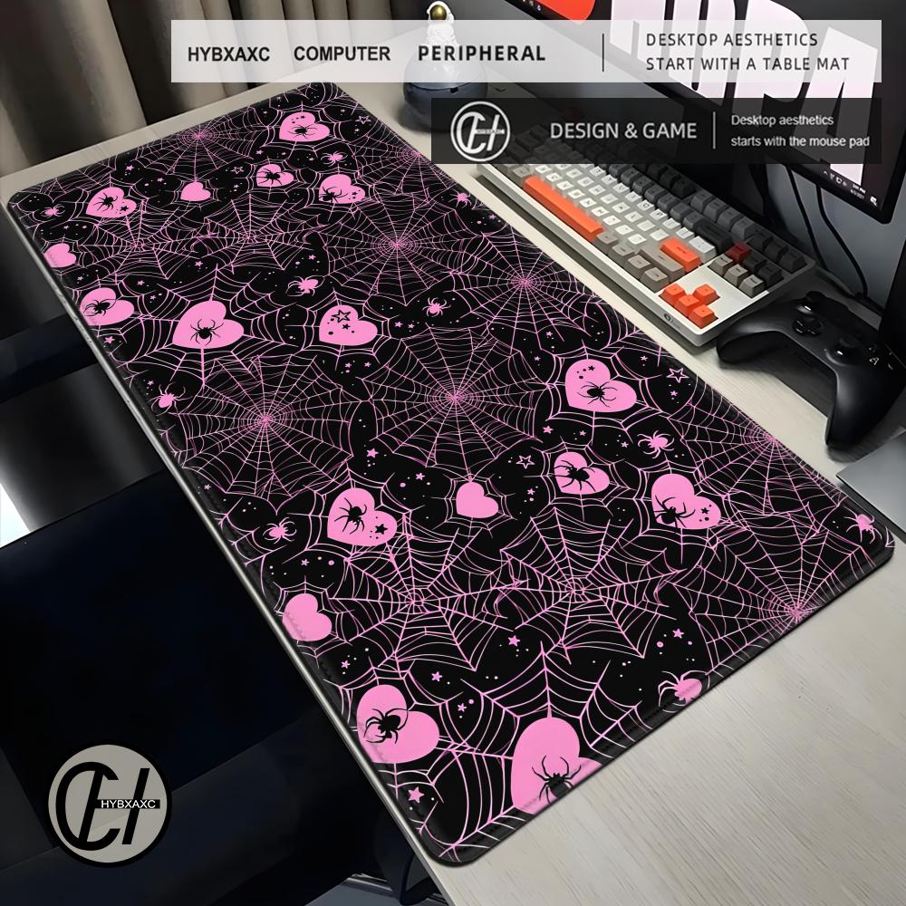90x40 White or Pink Spiderweb  - огляд і ціна Desk Setup Pink